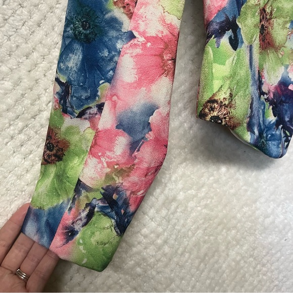 Ovi Womens Long Sleeve Blazer Floral Blue Green Business Professional Office MED - Picture 4 of 6